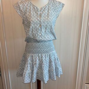 Perry Walker Collective blue mini dress ruffle hem button top Sz S